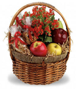 Fruit and nut gift basket with healthy snacks